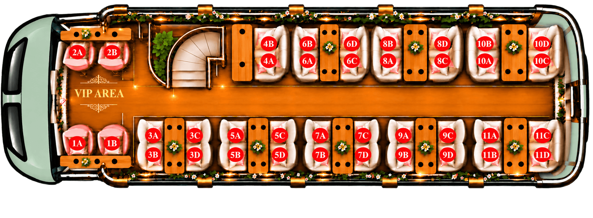 Top deck and VIP seating layout